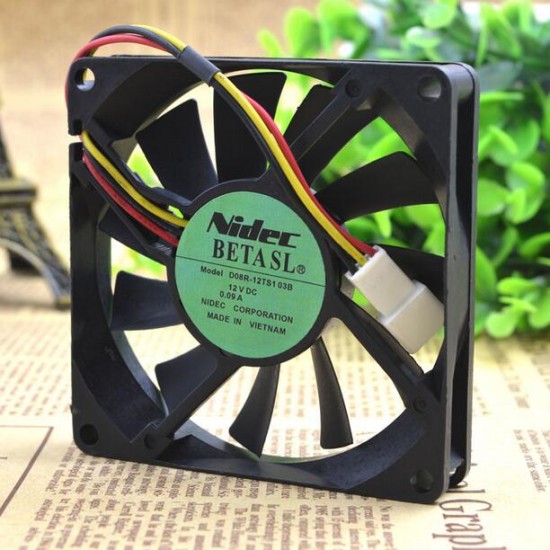 NIDEC D08R-12TS103B 80*80*15 12V 0.09A 8CM 3 wire ultra quiet cooling fan