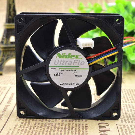Nidec T92T24MMA7-58 DC24V 0.08A 4-Wires Ball Bearing Inverter Cooling Fan Nidec T92T24MMA7-58 DC24V 0.08A 4-Wires Ball Bearing Inverter Cooling Fan